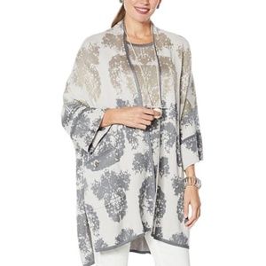 QVC MarlaWynne Jacquard Drama Kimono Cardigan Topper M Neutral Natural Gray